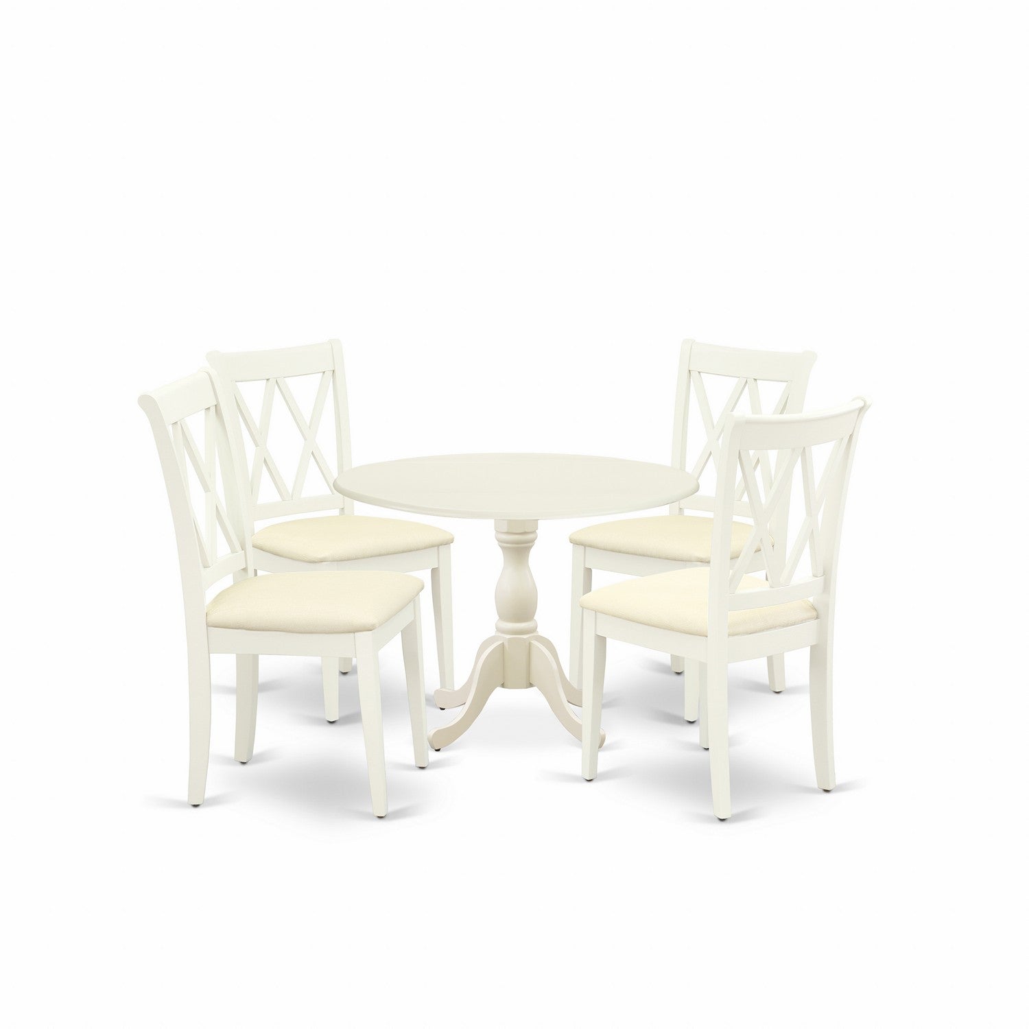 East West Furniture DMCL5-LWH-C 5 Piece Dinning Room Table Set Includes 1 Drop Leaves Dining Room Table and 4 linen white Dining Chairs with Double X-Back - linen white Finish