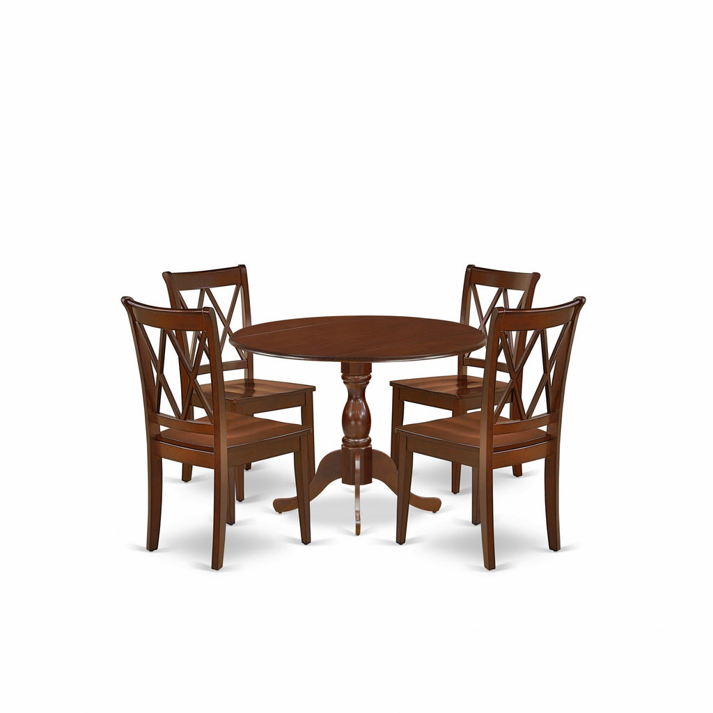 East West Furniture DMCL5-MAH-W 5 Piece Kitchen Table & Chairs Set Includes a Round Dining Table with Dropleaf and 4 Dining Room Chairs, 42x42 Inch, Mahogany