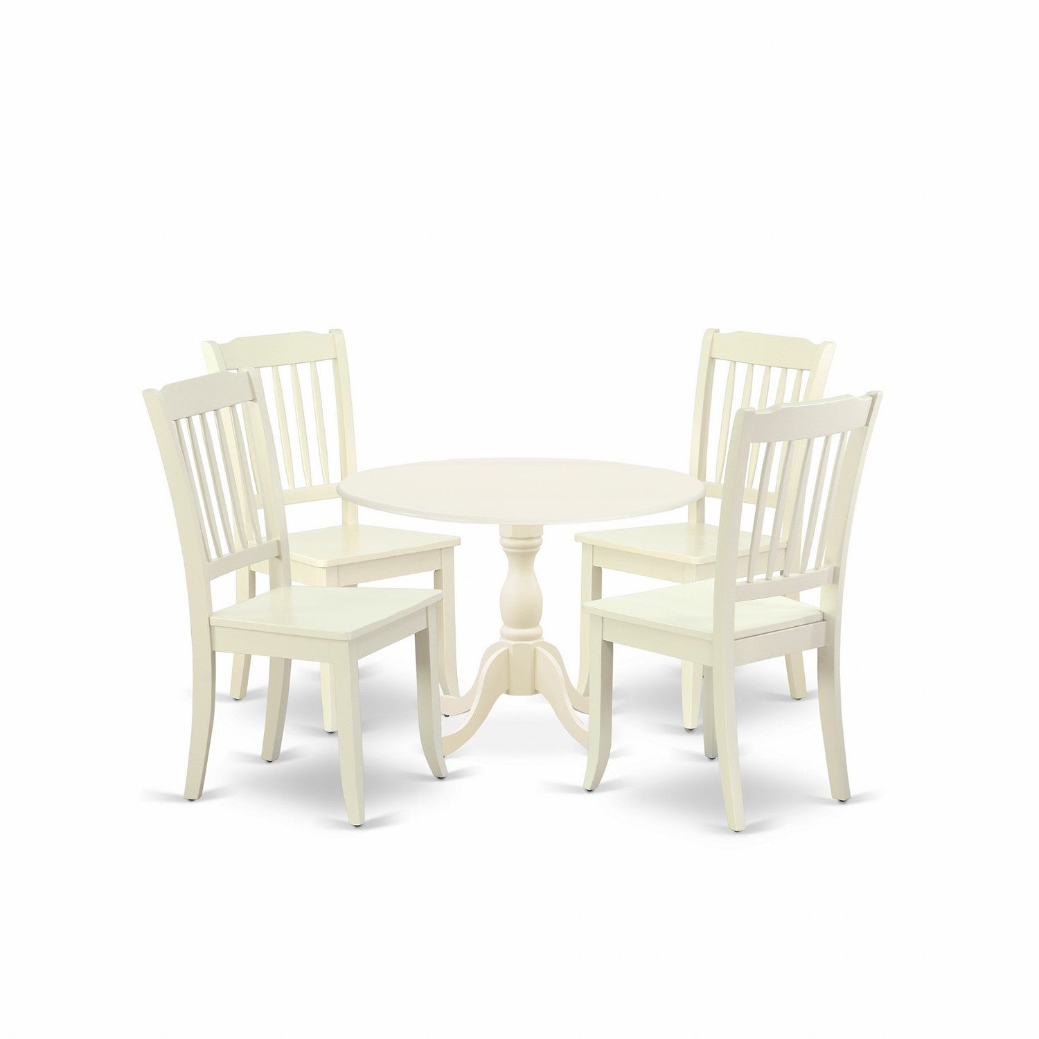 East West Furniture DMDA5-LWH-W 5 Piece Dining Room Table Set Consists of 1 Drop Leaves Dining Room Table and 4 linen white Dinning Chairs with Slatted Back - linen white Finish