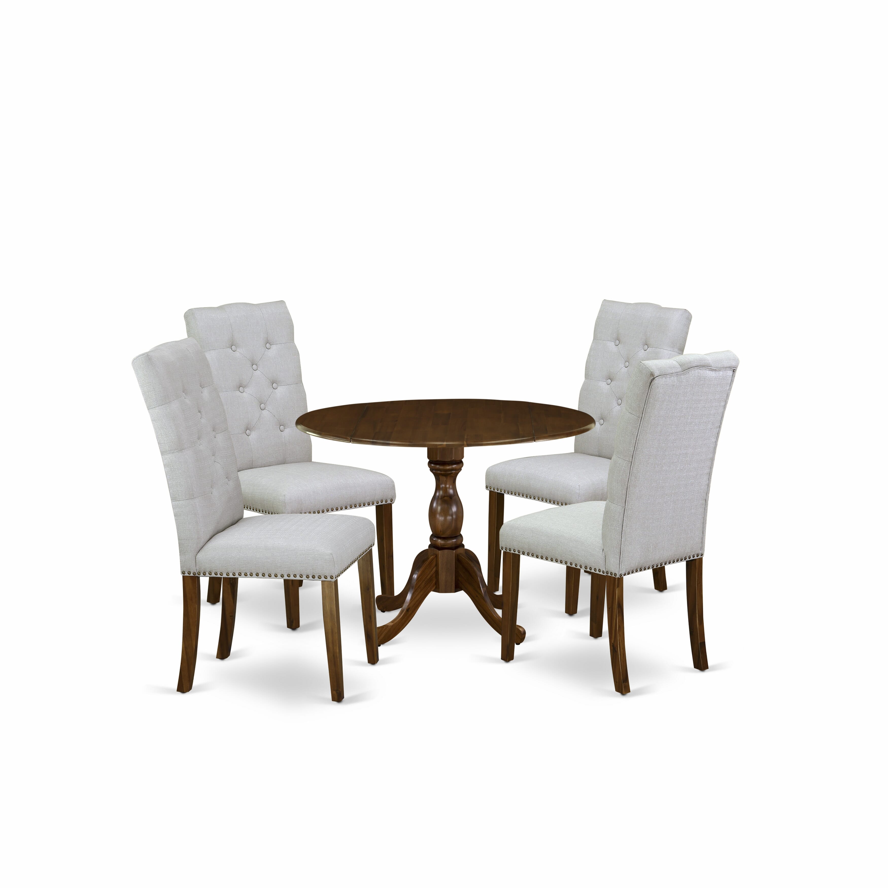 Juego de comedor de 5 piezas DMEL5-AWA-05 de East West Furniture: mesa redonda de 42 pulgadas y 4 sillas Parson, color nogal antiguo.