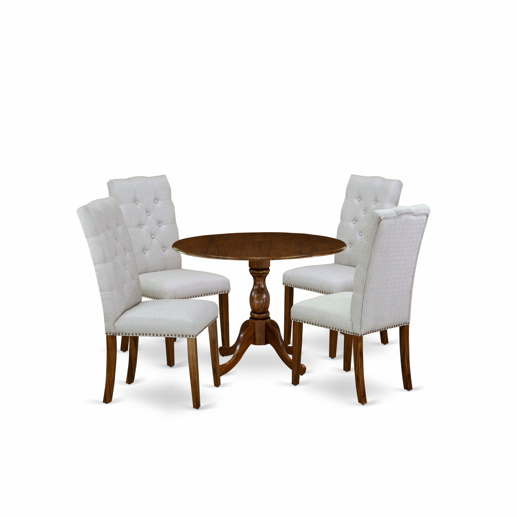 Juego de comedor de 5 piezas DMEL5-AWA-05 de East West Furniture: mesa redonda de 42 pulgadas y 4 sillas Parson, color nogal antiguo.