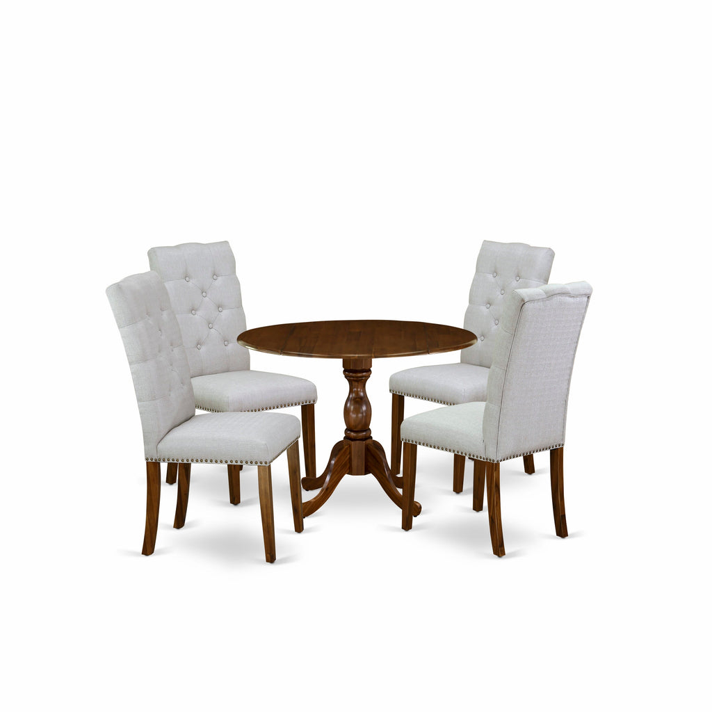 East West Furniture DMEL5-AWA-05 5Pc Dining Room Set - 42" Round Table and 4 Parson Chairs - Antique Walnut Color