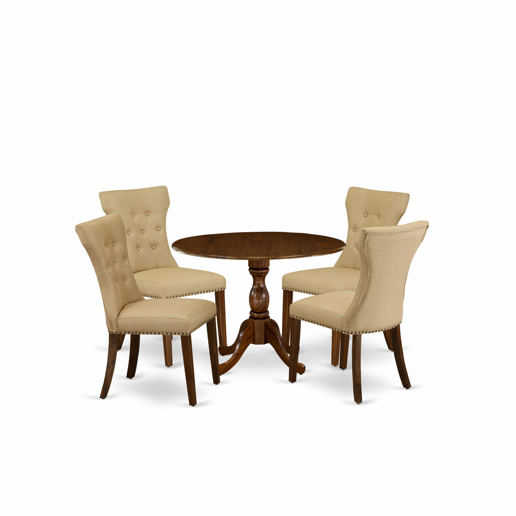 Juego de comedor East West Furniture DMGA5-AWA-03 de 5 piezas: mesa redonda de 42 cm y 4 sillas Parson, color nogal antiguo