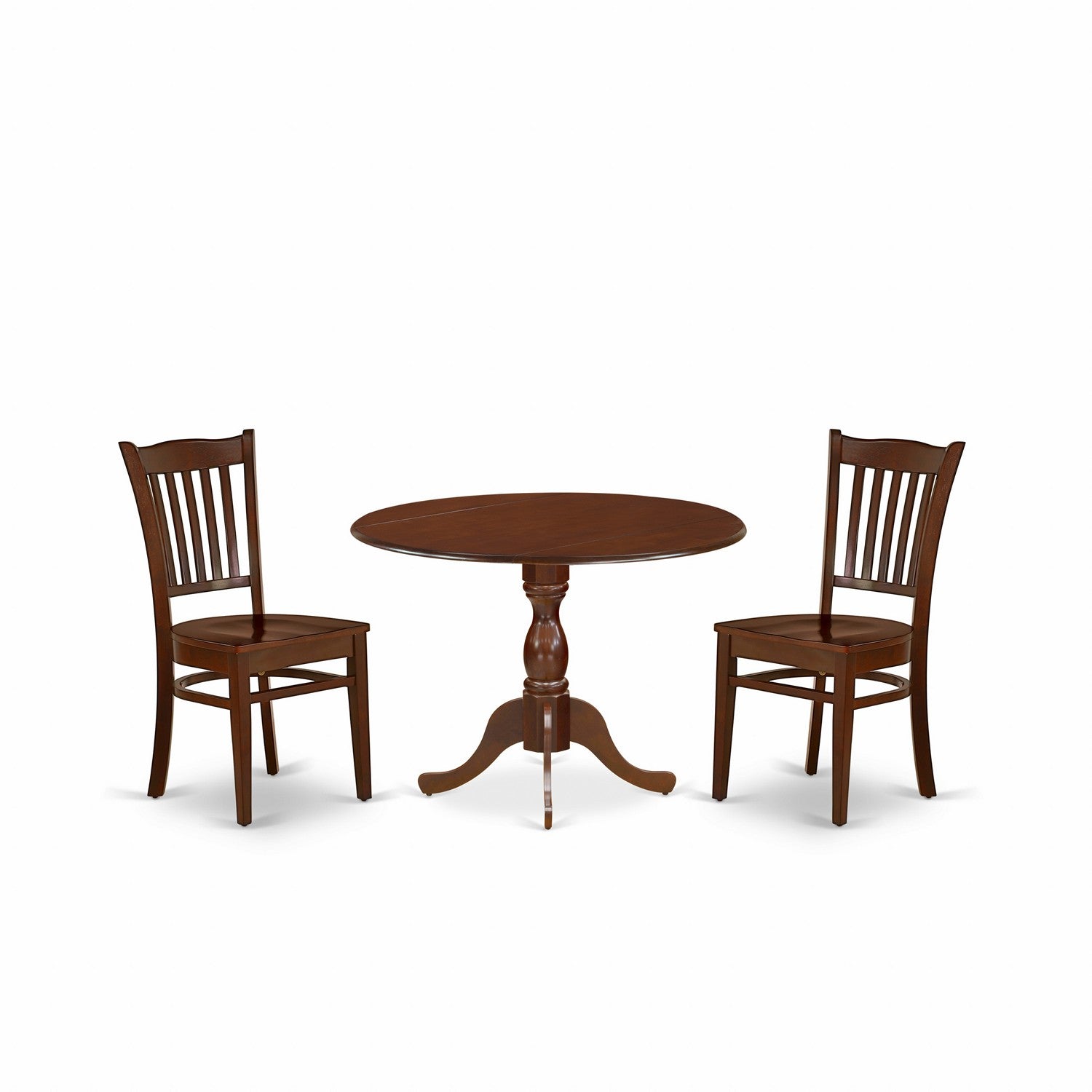DMGR3-MAH-W 3 Piece Dining Room Table Set - Mahogany Small Dining Room Table and 2 Wooden Dining Chairs with Slatted Back - Mahogany Finish