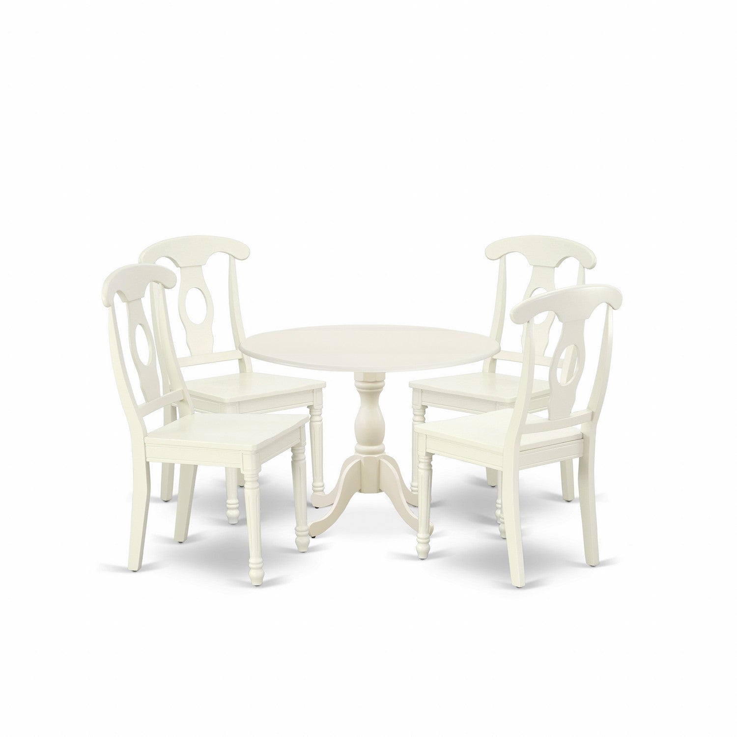 East West Furniture DMKE5-LWH-W 5 Piece Dining Set Consists of 1 Drop Leaves Dining Room Table and 4 linen white Dining Room Chairs with Napoleon Back - linen white Finish
