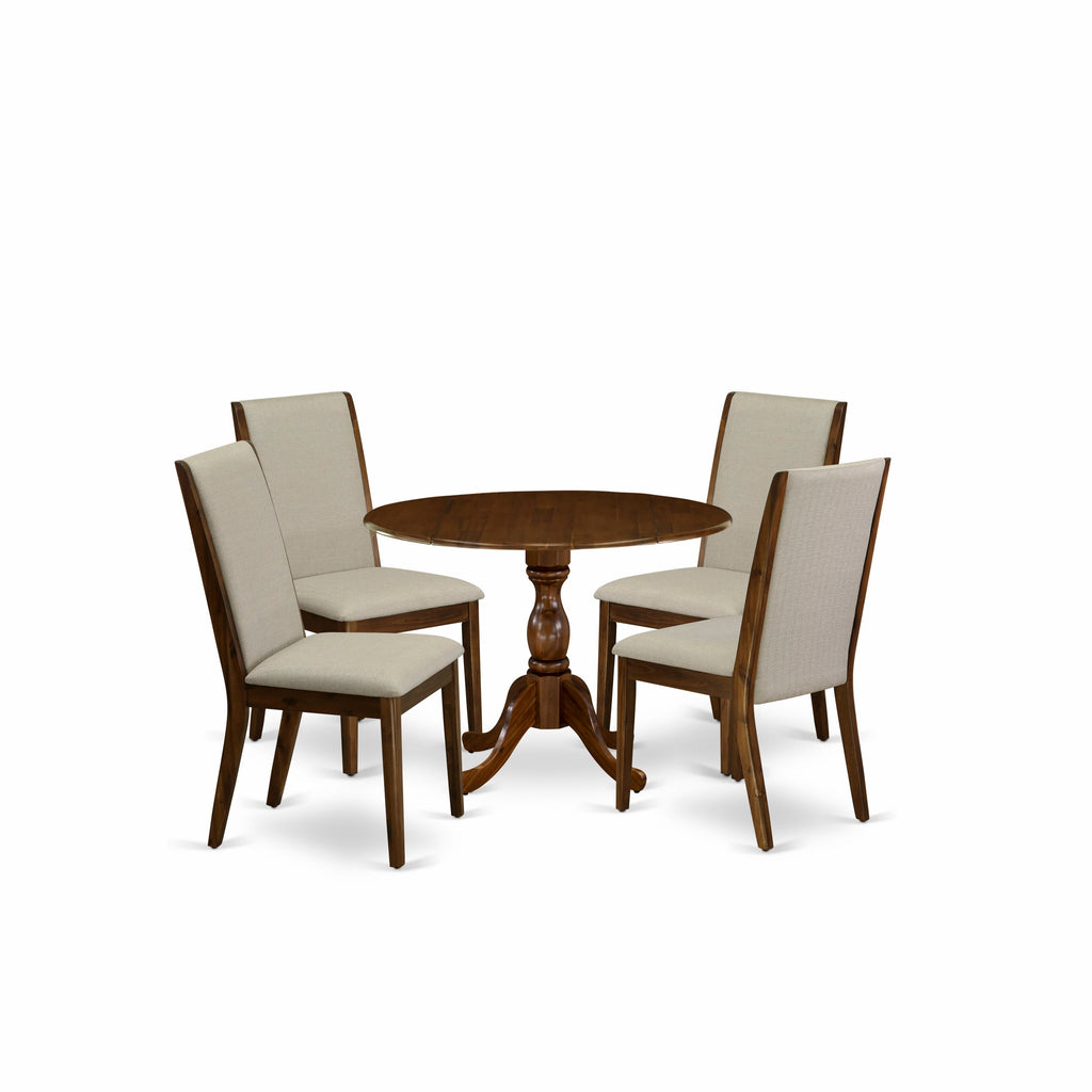 Juego de comedor East West Furniture DMLA5-AWA-05 de 5 piezas: mesa redonda de 42 cm y 4 sillas Parson, color nogal antiguo