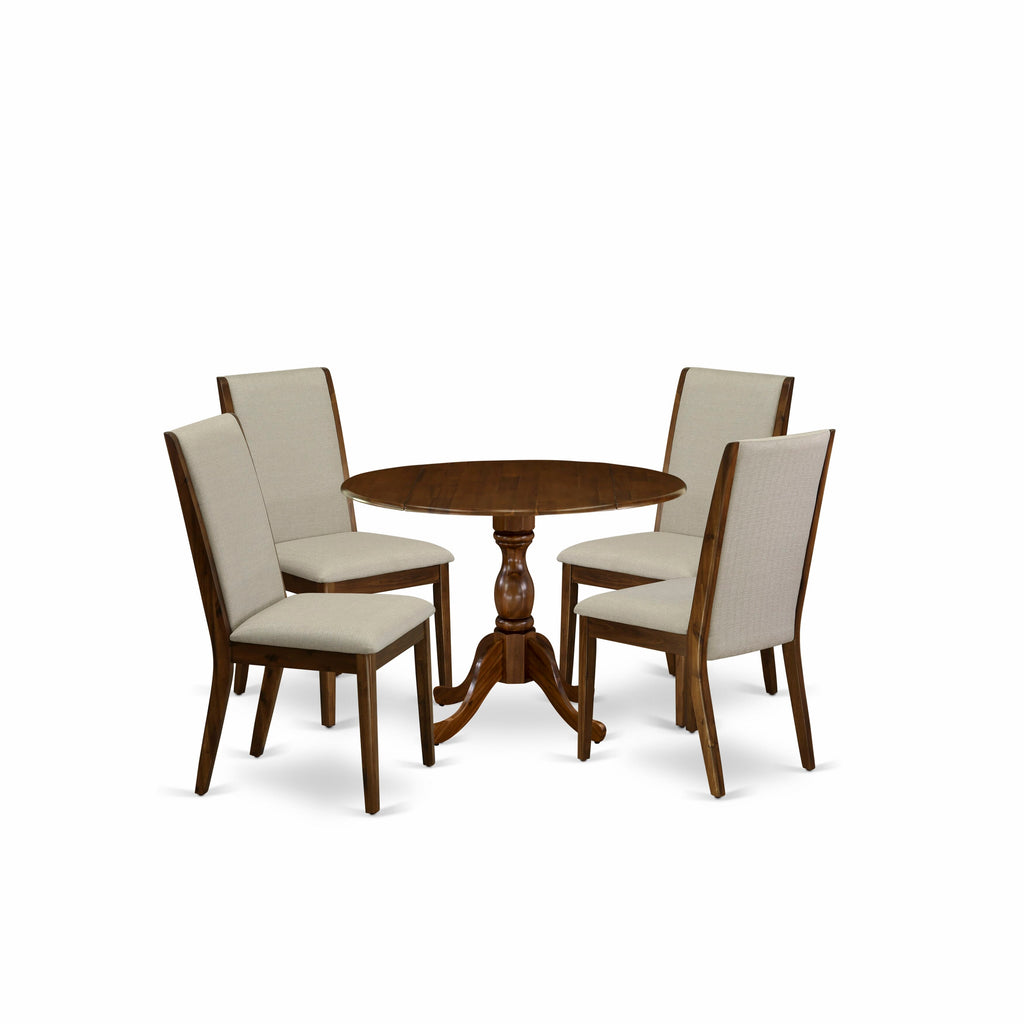 East West Furniture DMLA5-AWA-05 5Pc Dinette Set - 42" Round Table and 4 Parson Chairs - Antique Walnut Color