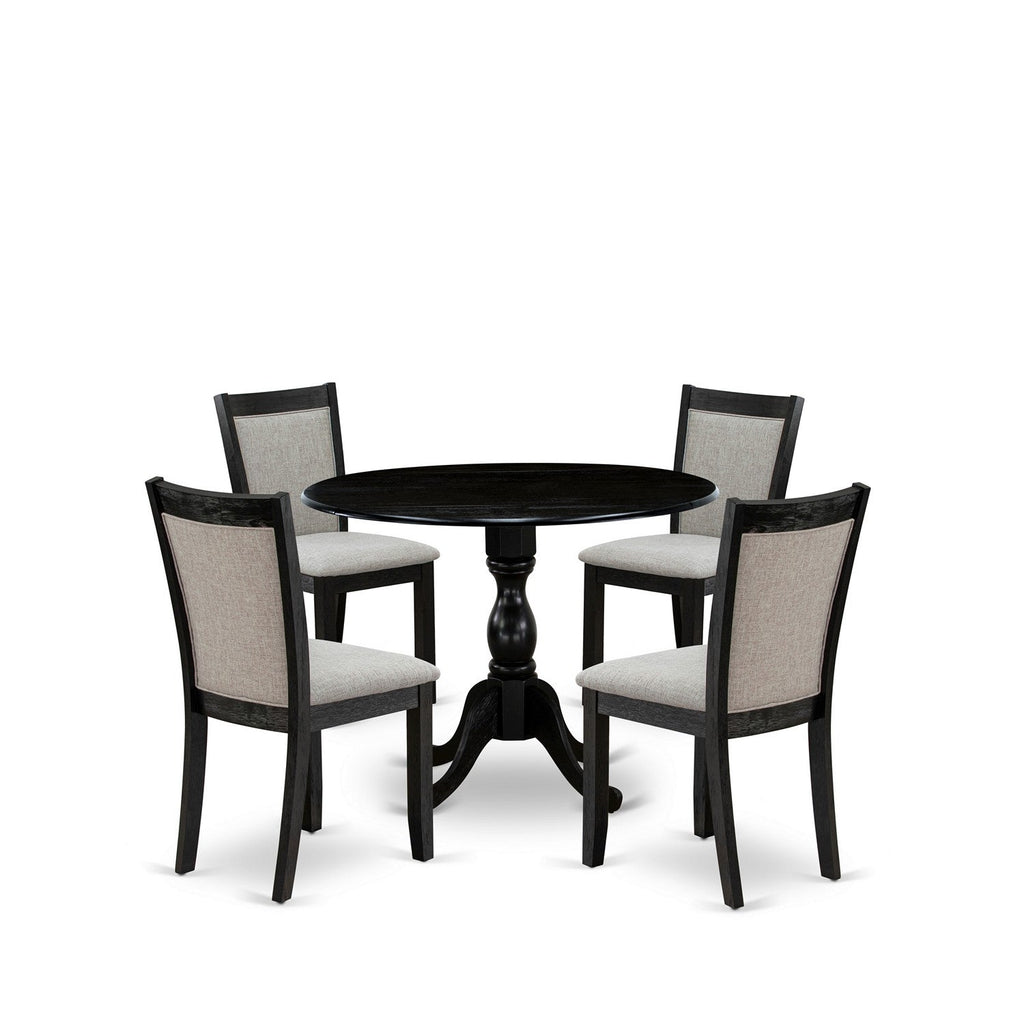 East West Furniture DMMZ5-AB6-06 5 Piece Dining Table Set for 4 Includes a Round Kitchen Table with Dropleaf and 4 Shitake Linen Fabric Parson Dining Chairs