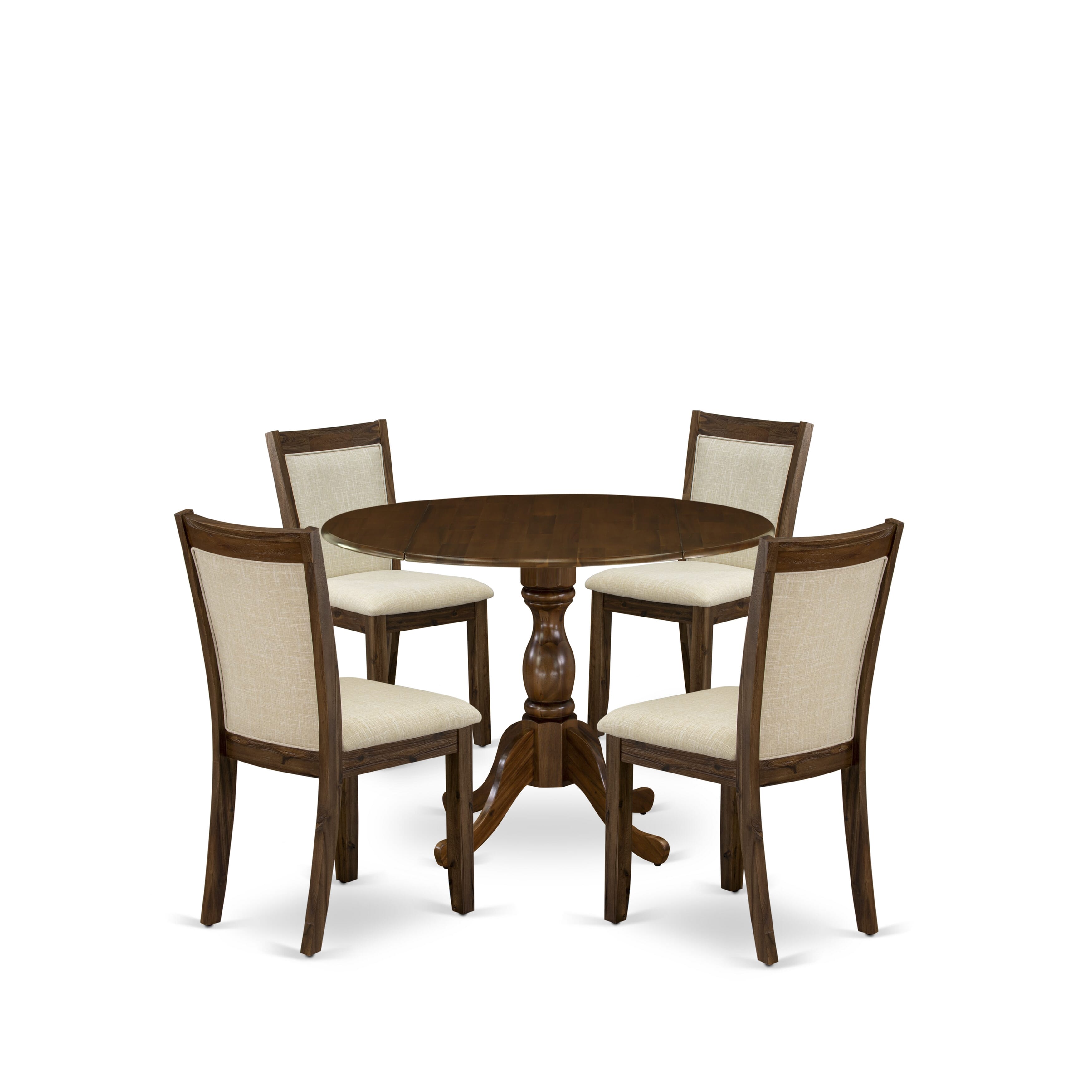 East West Furniture DMMZ5-AWN-02 5-Pc Dining Table Set Includes a Wooden Dining Table and 4 Light Baige Linen Fabric Dining Room Chairs - Sand Blasting Antique Walnut Finish