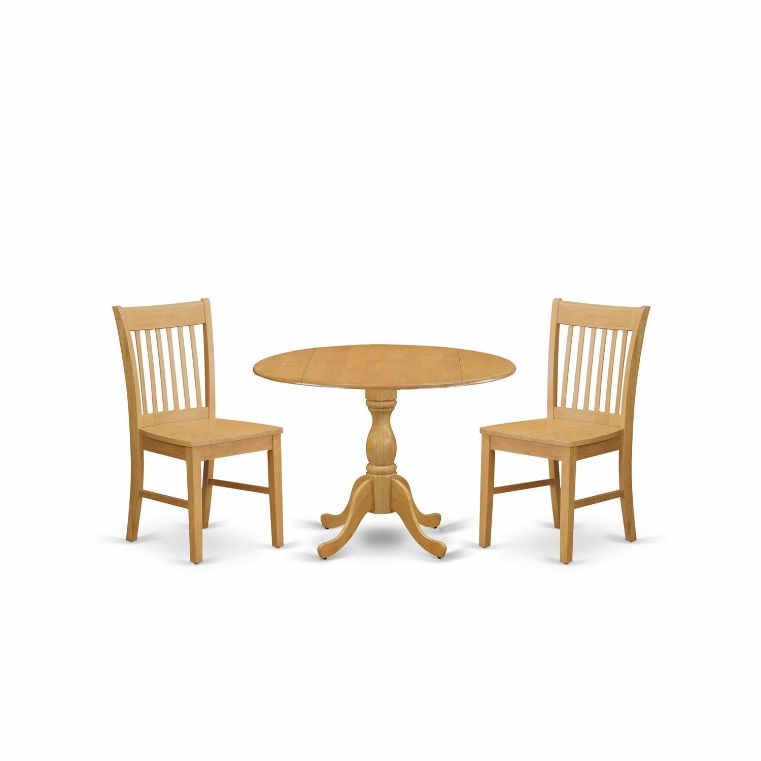 East West Furniture DMNF3-OAK-W 3 Piece Kitchen Dining Table Set - Oak Wood Dining Room Table and 2 Oak Modern Kitchen Chairs with Slatted Back - Oak Finish