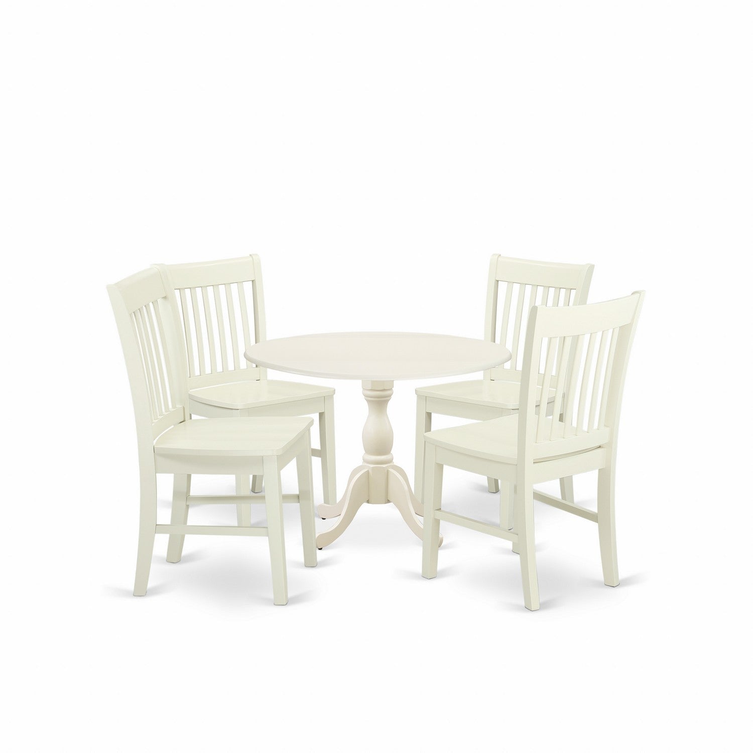 East West Furniture DMNF5-LWH-W 5 Piece DINETTE Set Includes 1 Drop Leaves Modern Kitchen Table and 4 linen white Mid Century Dining Chairs with Slatted Back - linen white Finish