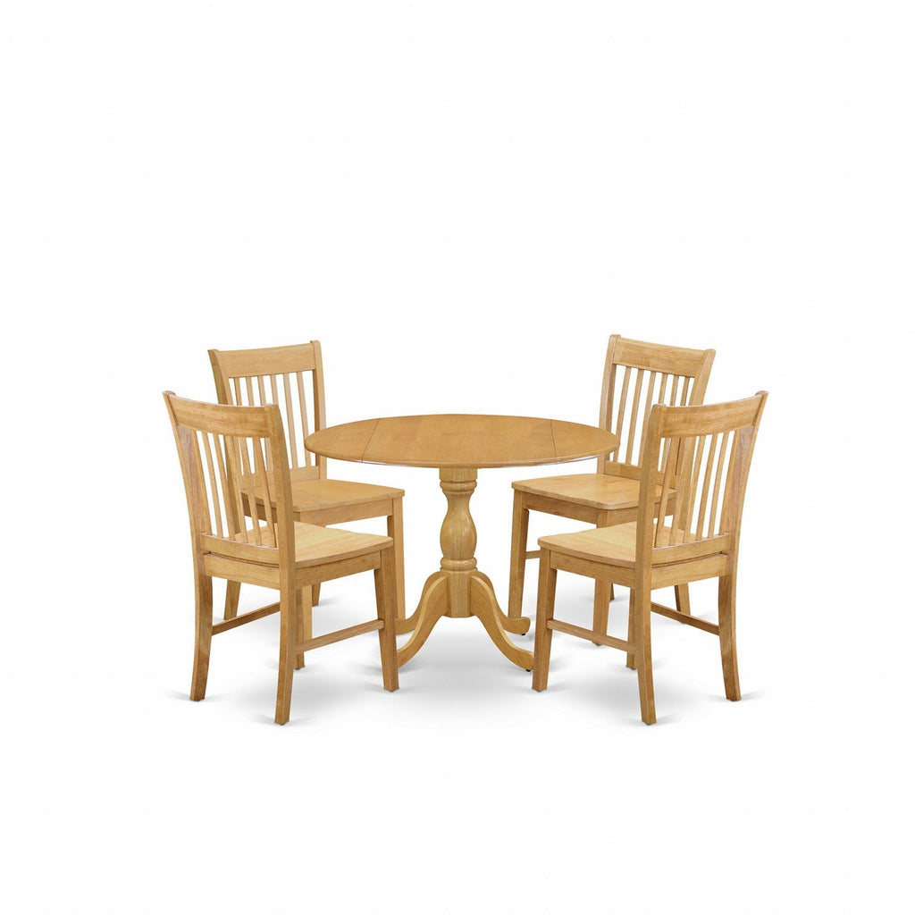 East West Furniture DMNF5-OAK-W 5Pc Dining Room Set - 42 Round Table and 4 Dining Chairs - Oak Color