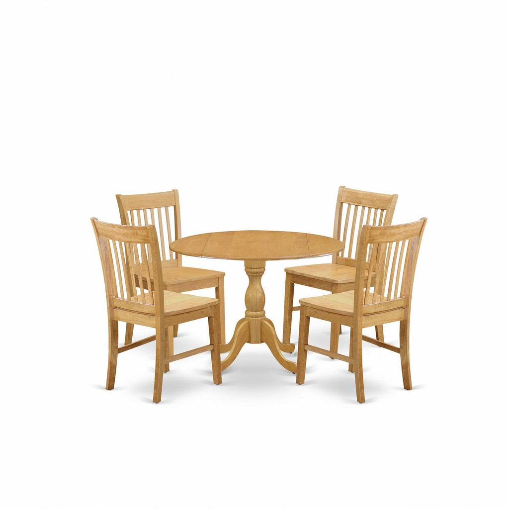 East West Furniture DMNF5-OAK-W 5Pc Dining Room Set - 42" Round Table and 4 Dining Chairs - Oak Color