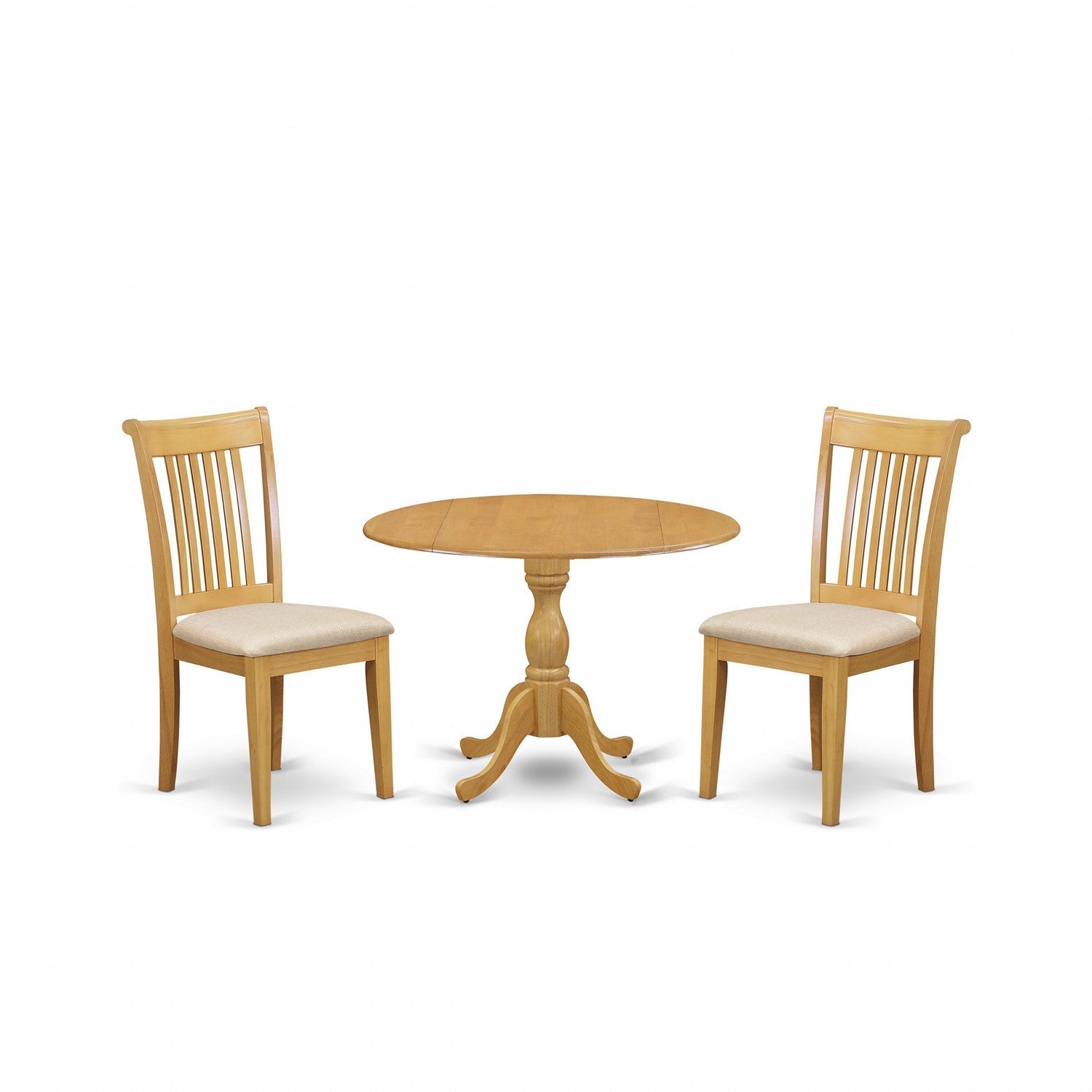 East West Furniture DMPO3-OAK-C 3 Piece Dining Table Set - Oak Wood Dining Table and 2 Oak Linen Fabric Chairs for Dining Room with Slatted back - Oak Finish