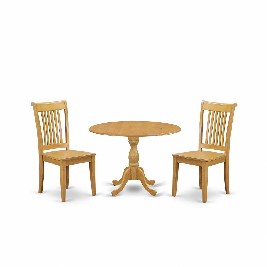 Juego de comedor de 3 piezas DMPO3-OAK-W de East West Furniture. Incluye una mesa de cocina redonda con alas abatibles y 2 sillas de comedor.