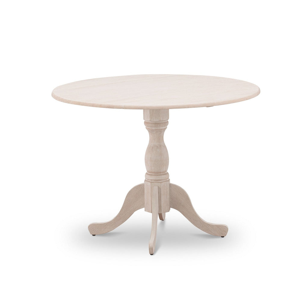 East West Furniture DMT-ABC-TP Dublin Kitchen Dining Table - a Round Wooden Table Top with Dropleaf & Pedestal Base, 42x42 Inch, Wirebrushed Buttercream