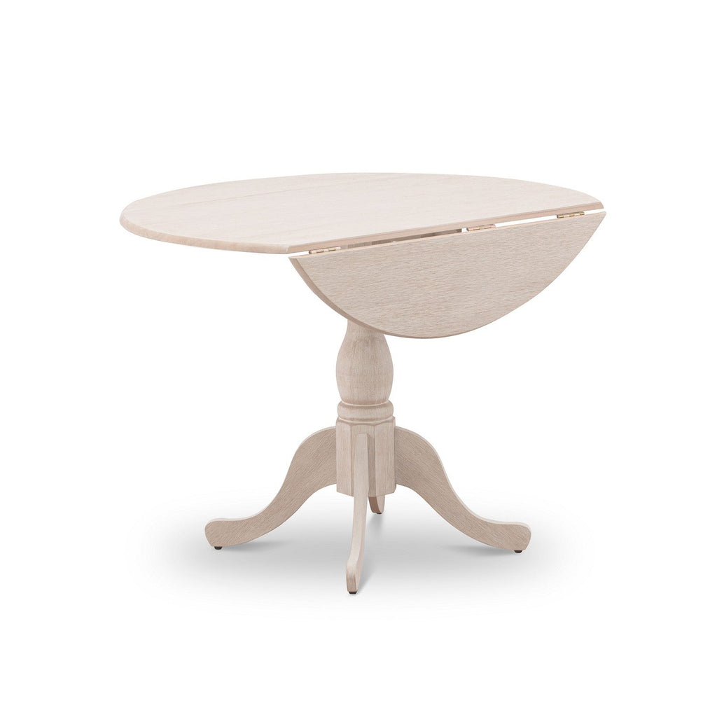 East West Furniture DMT-ABC-TP Dublin Kitchen Dining Table - a Round Wooden Table Top with Dropleaf & Pedestal Base, 42x42 Inch, Wirebrushed Buttercream