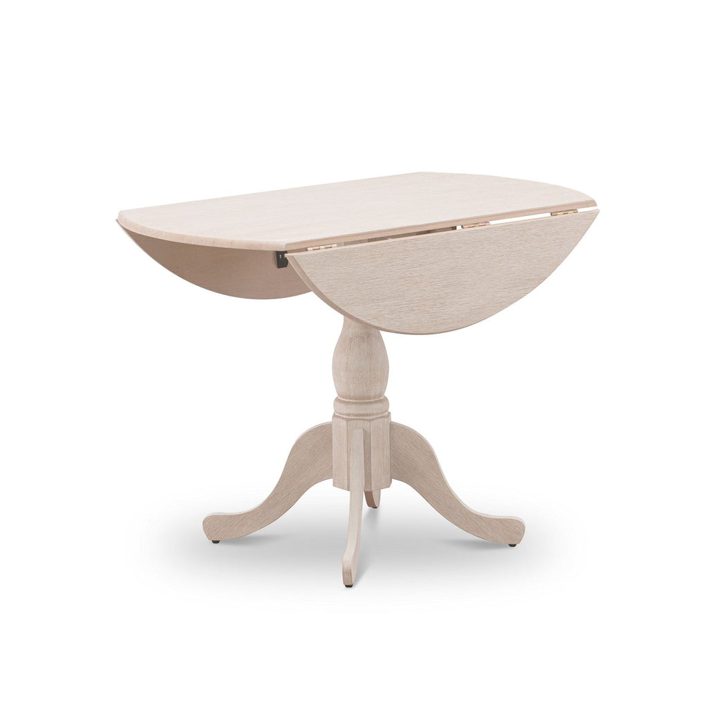 East West Furniture DMT-ABC-TP Dublin Kitchen Dining Table - a Round Wooden Table Top with Dropleaf & Pedestal Base, 42x42 Inch, Wirebrushed Buttercream