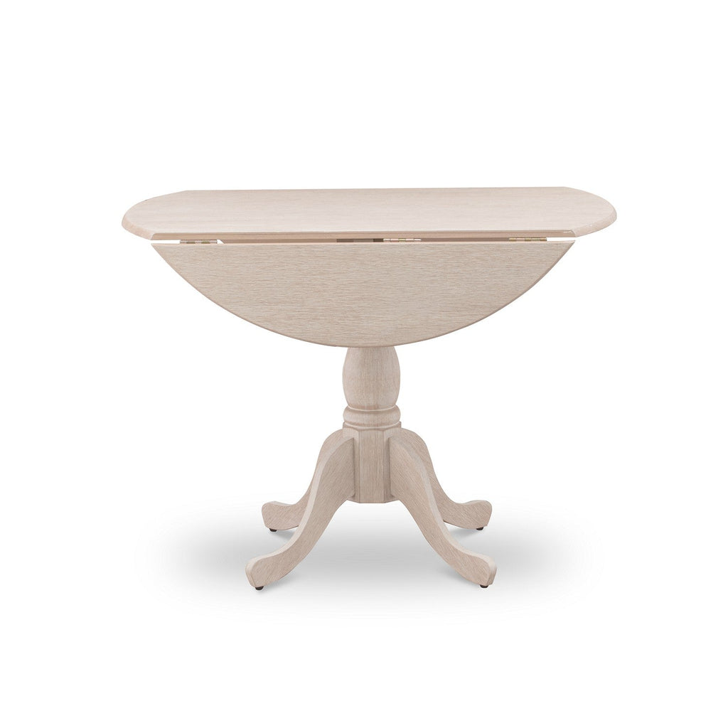 East West Furniture DMT-ABC-TP Dublin Kitchen Dining Table - a Round Wooden Table Top with Dropleaf & Pedestal Base, 42x42 Inch, Wirebrushed Buttercream