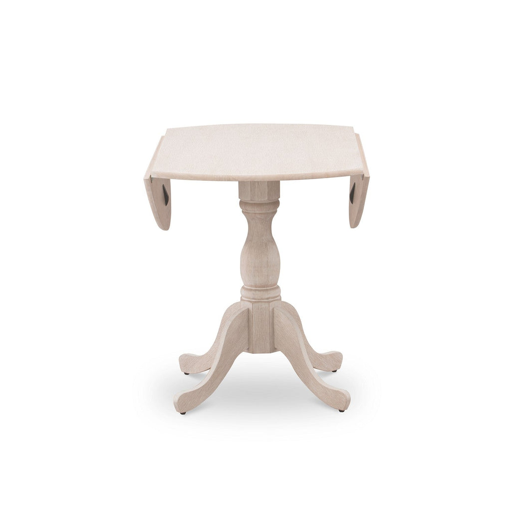 East West Furniture DMT-ABC-TP Dublin Kitchen Dining Table - a Round Wooden Table Top with Dropleaf & Pedestal Base