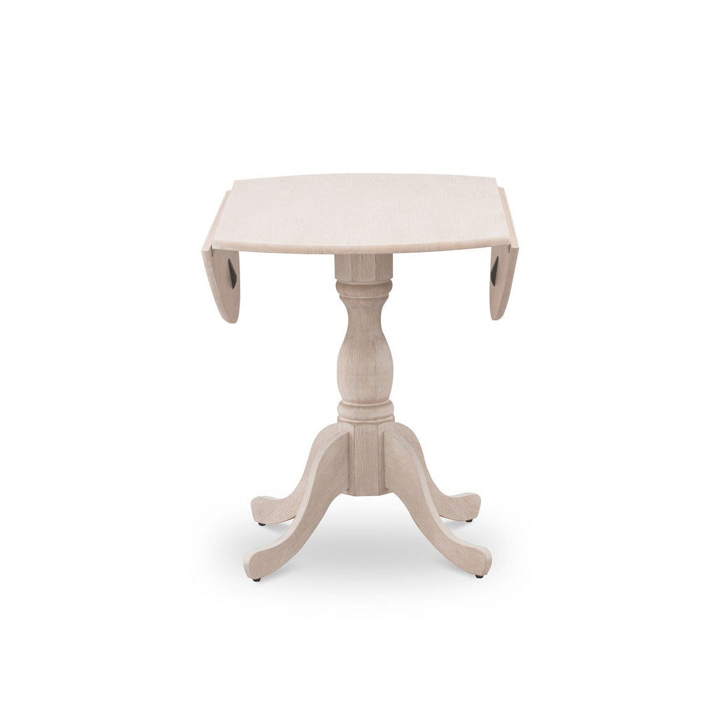 East West Furniture DMT-ABC-TP Dublin Kitchen Dining Table - a Round Wooden Table Top with Dropleaf & Pedestal Base, 42x42 Inch, Wirebrushed Buttercream