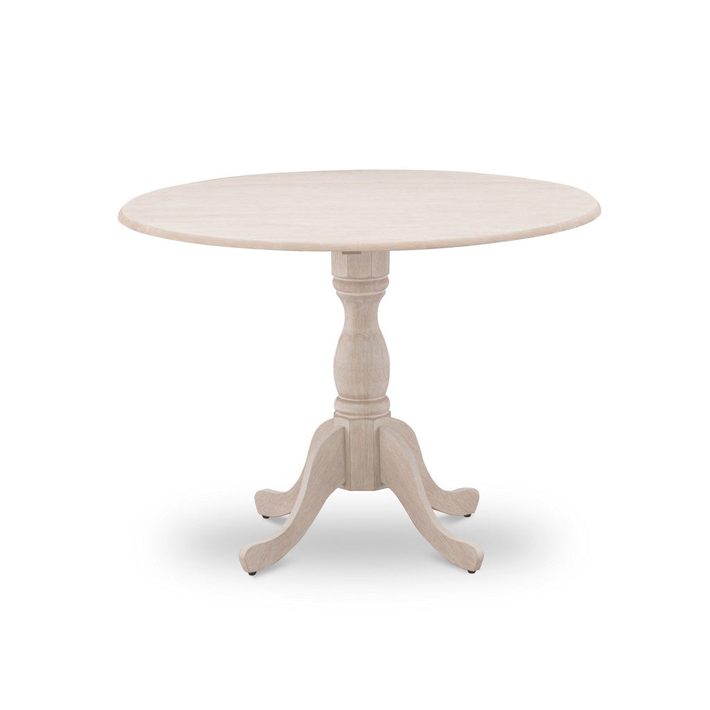 East West Furniture DMT-ABC-TP Dublin Kitchen Dining Table - a Round Wooden Table Top with Dropleaf & Pedestal Base, 42x42 Inch, Wirebrushed Buttercream