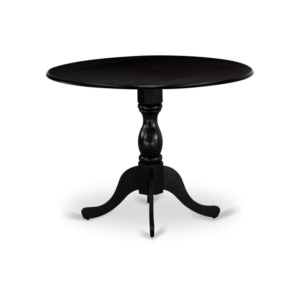 East West Furniture DMT-ABK-TP Dublin Dining Room Table - a Round Wooden Table Top with Dropleaf & Pedestal Base, 42x42 Inch, Wirebrushed Black