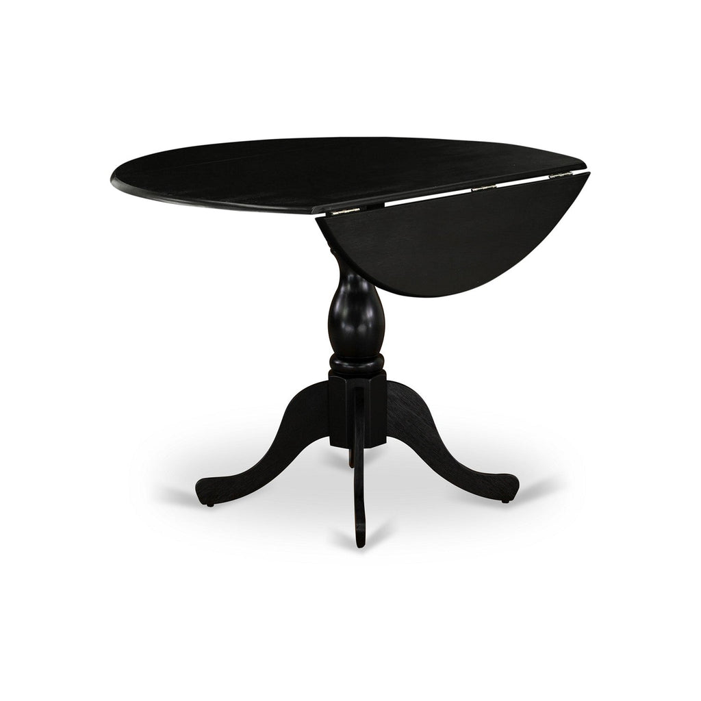 East West Furniture DMT-ABK-TP Dublin Dining Room Table - a Round Wooden Table Top with Dropleaf & Pedestal Base, 42x42 Inch, Wirebrushed Black