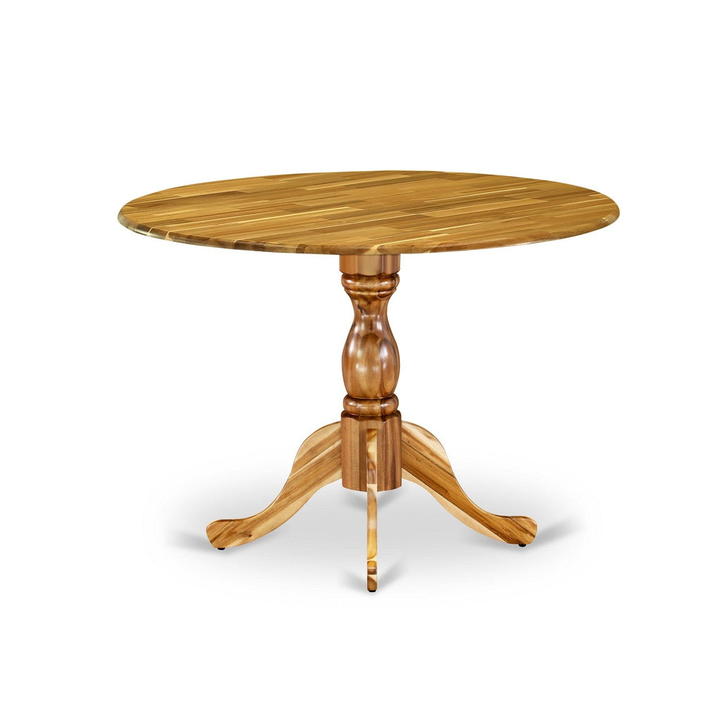 Mesa de comedor de cocina Dublin DMT-ANA-TP de East West Furniture: tablero redondo de madera con hojas abatibles y base de pedestal