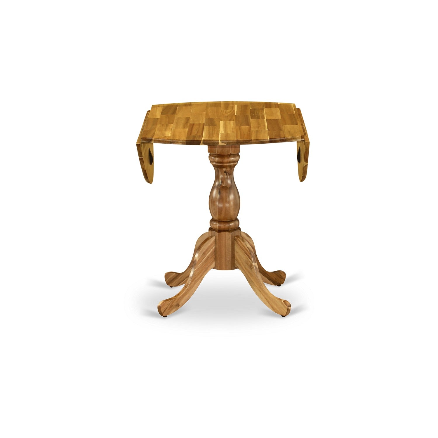 Mesa de comedor de cocina Dublin DMT-ANA-TP de East West Furniture: tablero redondo de madera con hojas abatibles y base de pedestal