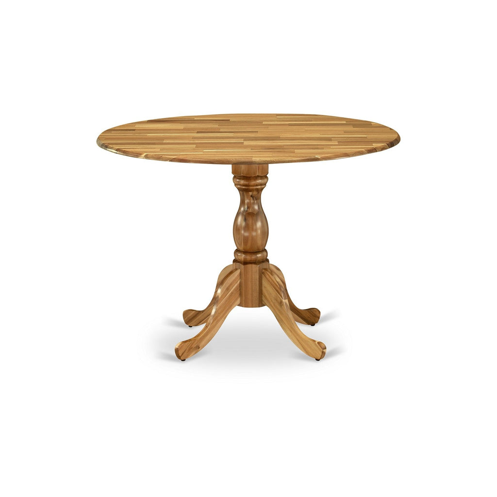 Mesa de comedor de cocina Dublin DMT-ANA-TP de East West Furniture: tablero redondo de madera con hojas abatibles y base de pedestal