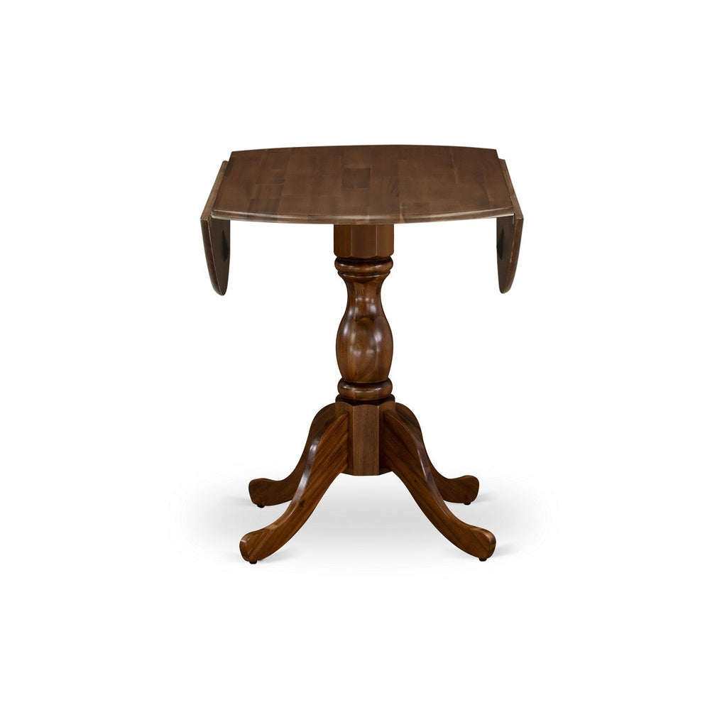 East West Furniture DMGA3-AWA-03 3 Piece Dinette Set for Small Spaces Contains a Round Dining Table with Dropleaf and 2 Brown Linen Fabric Parsons Dining Chairs