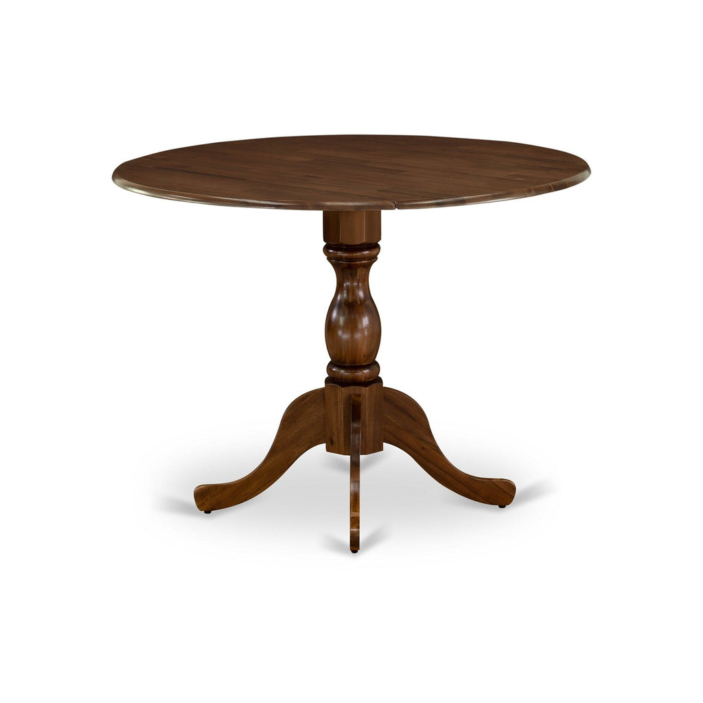 East West Furniture DMLA3-AWA-05 3 Piece Dining Room Furniture Set Contains a Round Dining Table with Dropleaf and 2 Grey Linen Fabric Upholstered Chairs
