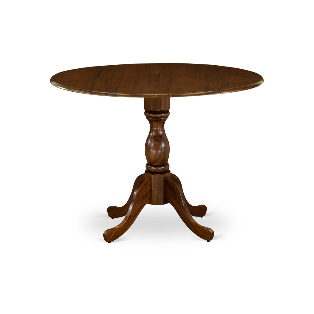 East West Furniture DMLA3-AWA-05 3 Piece Dining Room Furniture Set Contains a Round Dining Table with Dropleaf and 2 Grey Linen Fabric Upholstered Chairs