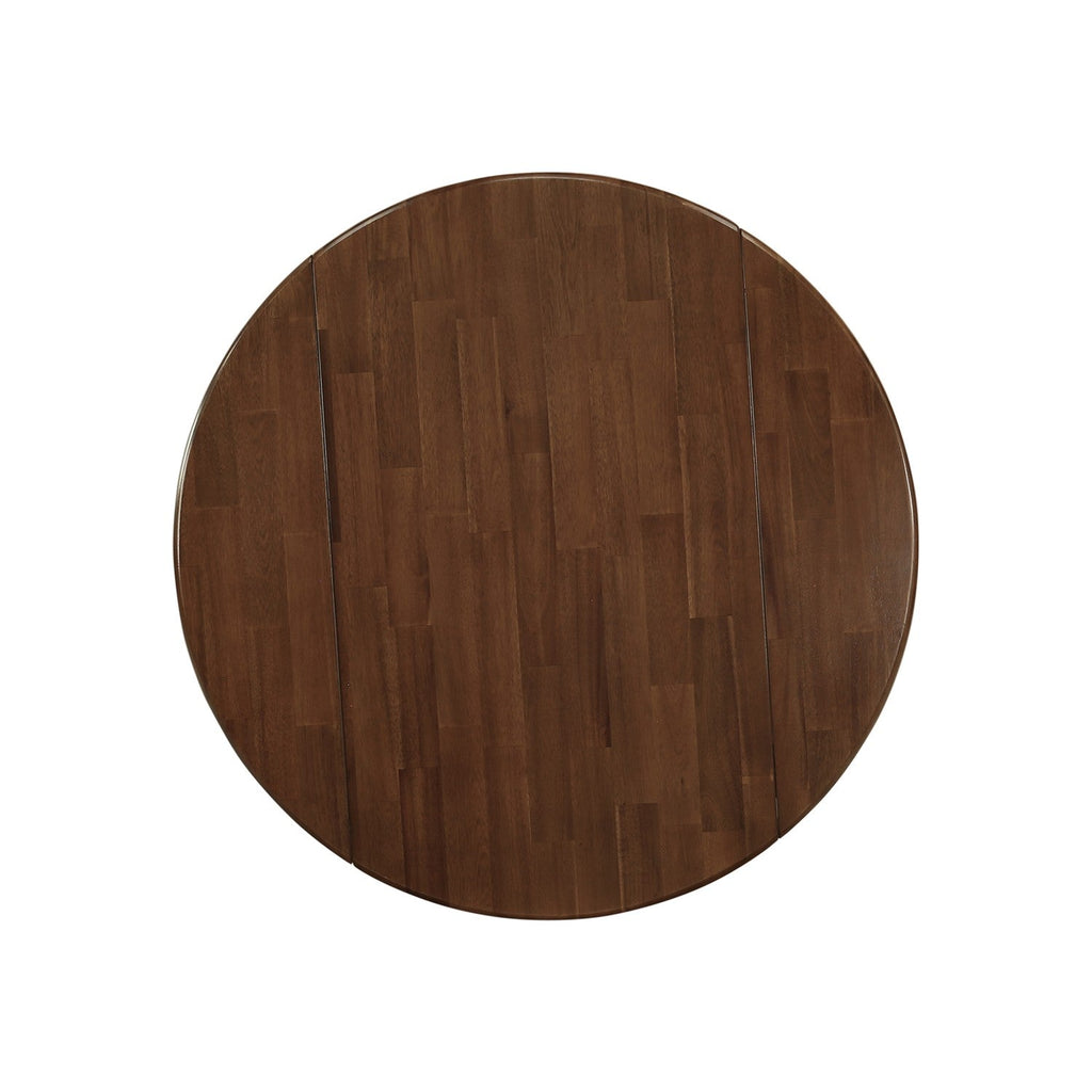 East West Furniture DMLA3-AWA-05 3 Piece Dining Room Furniture Set Contains a Round Dining Table with Dropleaf and 2 Grey Linen Fabric Upholstered Chairs