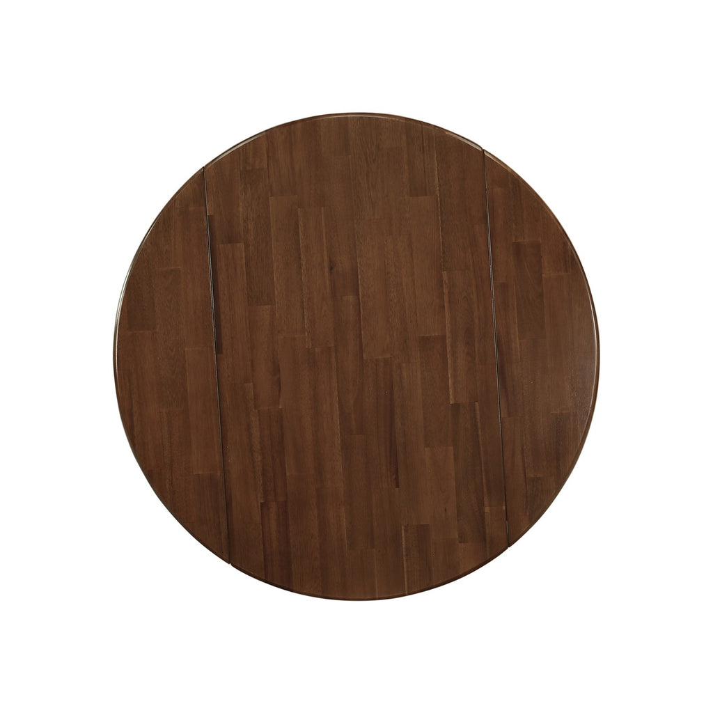 Juego de comedor de 3 piezas DMEL3-AWA-05 de East West Furniture para espacios pequeños. Contiene una mesa de comedor redonda con alas abatibles y 2 sillas tapizadas en tela de lino gris.