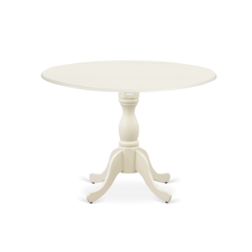 East West Furniture DMAB3-LWH-02 3 Piece Dining Table Set Contains a Round Dining Room Table with Dropleaf and 2 Light Beige Linen Fabric Upholstered Chairs, 42x42 Inch, Linen White