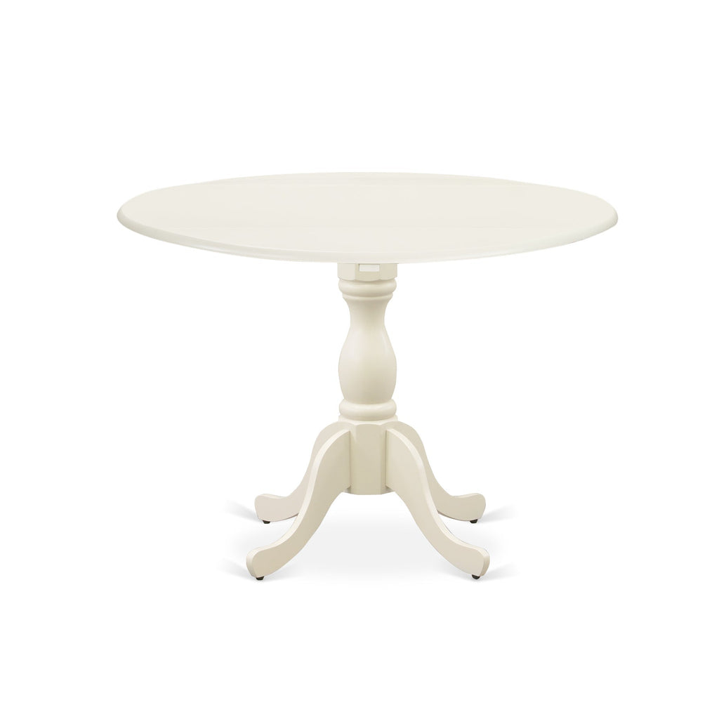 Juego de comedor de 3 piezas DMNF3-LWH-W de East West Furniture. Incluye una mesa de comedor redonda con alas abatibles y 2 sillas de cocina.