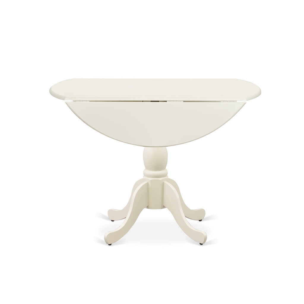 Juego de comedor de 3 piezas DMNF3-LWH-W de East West Furniture. Incluye una mesa de comedor redonda con alas abatibles y 2 sillas de cocina.