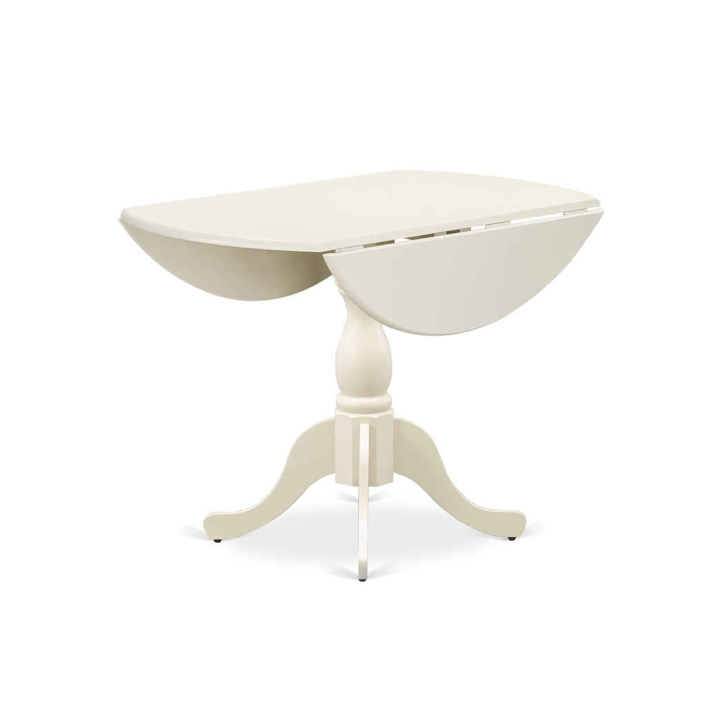 El juego de mesa de comedor moderno de 5 piezas DMVA5-LWH-W de East West Furniture incluye una mesa redonda de madera con alas abatibles y 4 sillas de comedor de cocina.
