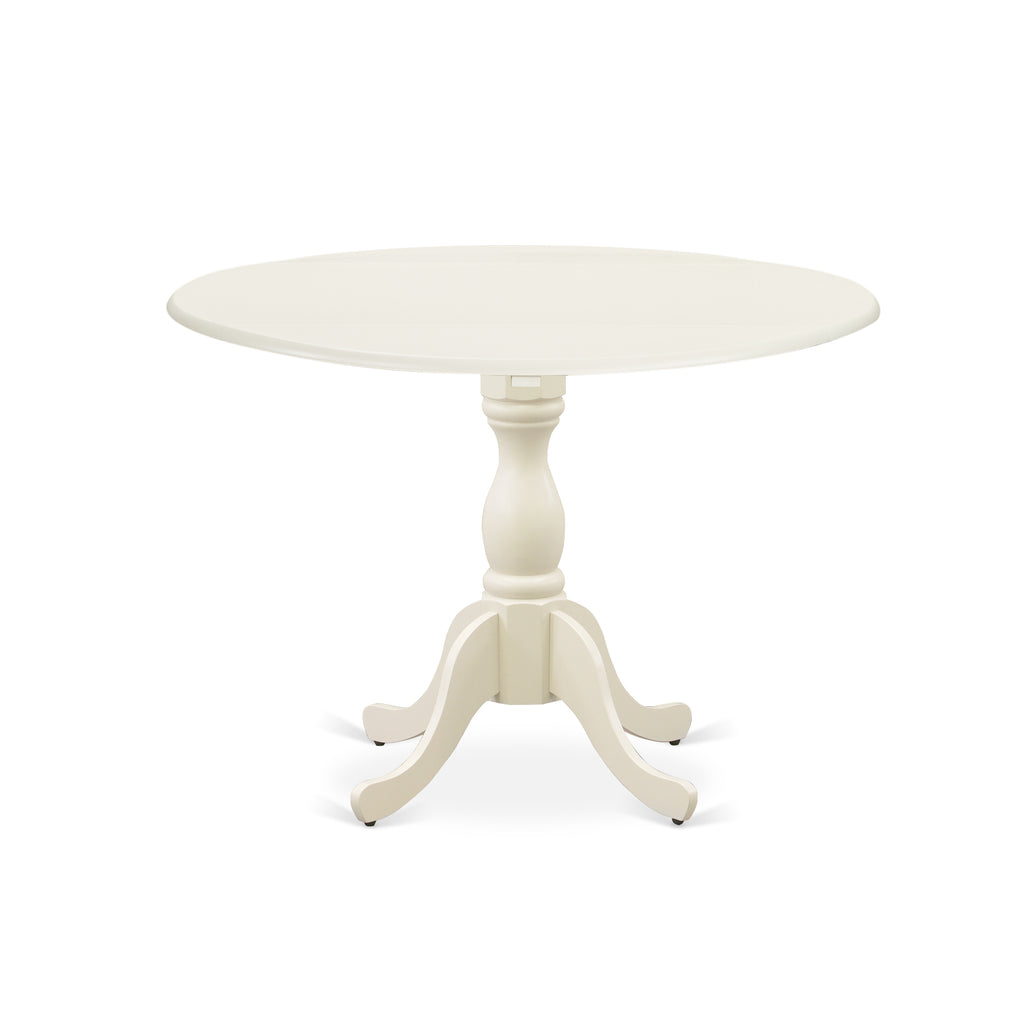 Juego de mesa de comedor East West Furniture DMAB5-LWH-02 de 5 piezas para 4 personas. Incluye una mesa de cocina redonda con alas abatibles y 4 sillas de comedor Parson de tela de lino beige claro.