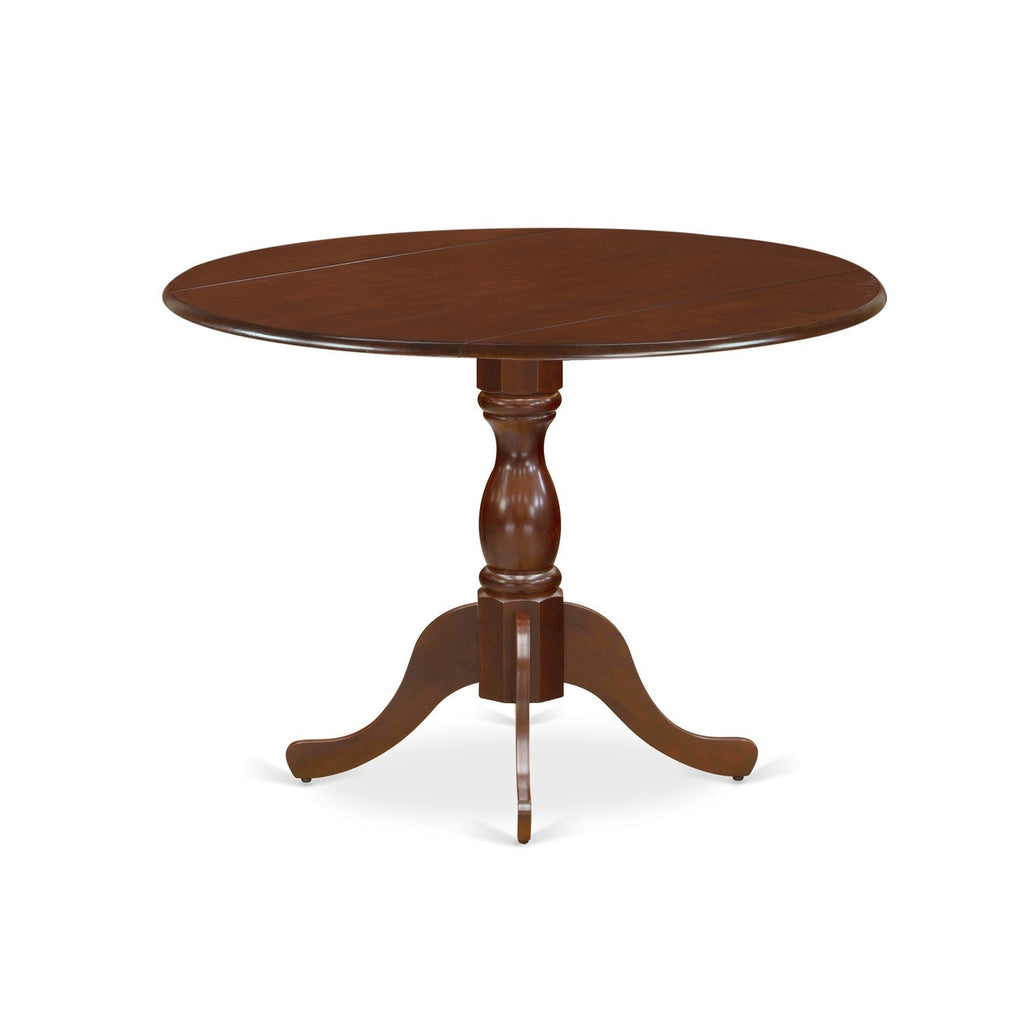 East West Furniture DMNF5-MAH-W 5 Piece Dining Room Furniture Set Includes a Round Kitchen Table with Dropleaf and 4 Dining Chairs