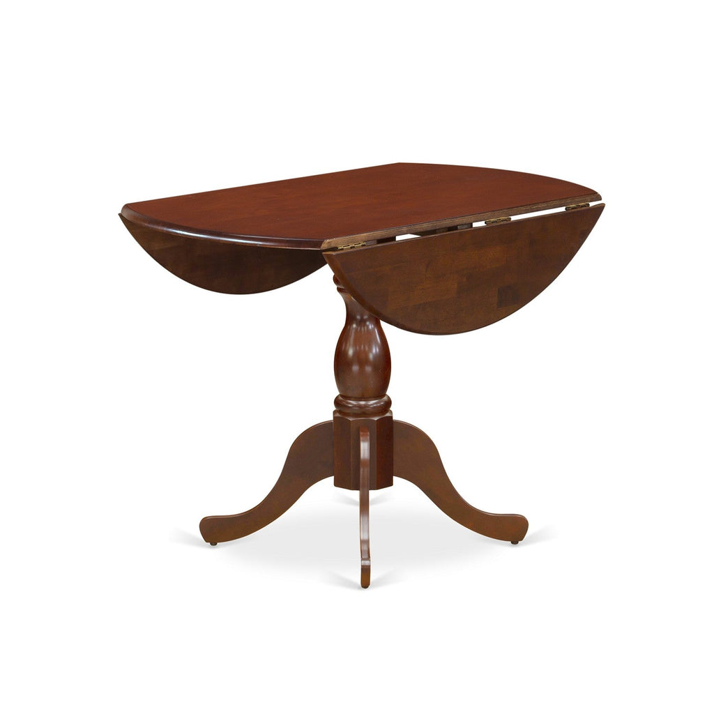 East West Furniture DMNF5-MAH-W 5 Piece Dining Room Furniture Set Includes a Round Kitchen Table with Dropleaf and 4 Dining Chairs