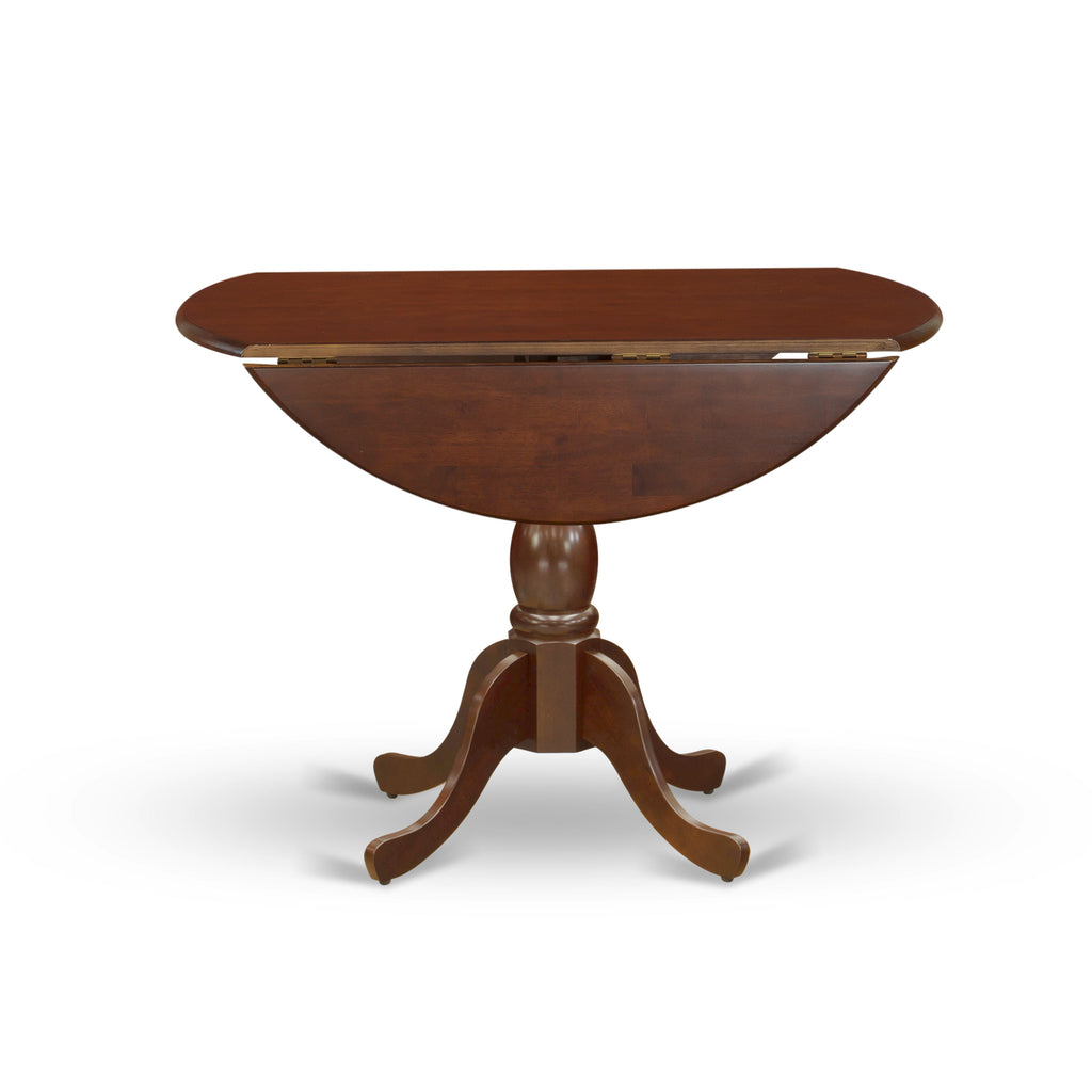 East West Furniture DMNF5-MAH-W 5 Piece Dining Room Furniture Set Includes a Round Kitchen Table with Dropleaf and 4 Dining Chairs