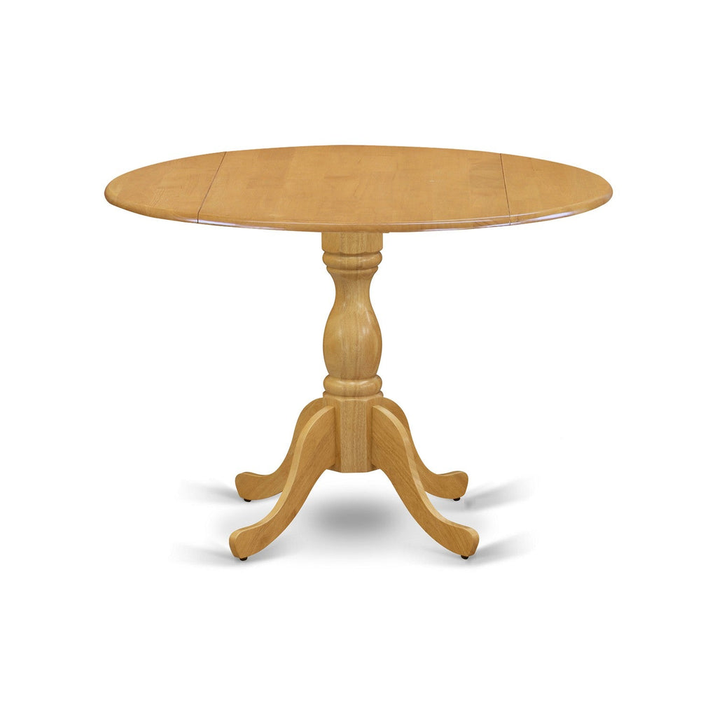 East West Furniture DMT-OAK-TP Dublin Modern Kitchen Table - a Round Dining Table Top with Dropleaf & Pedestal Base, 42x42 Inch, Oak