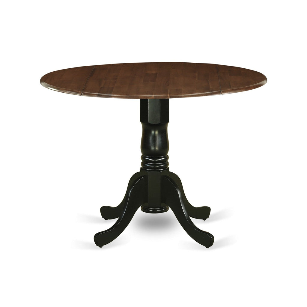 East West Furniture DMT-WBK-TP Dublin Dining Room Table - a Round kitchen Table Top with Dropleaf & Pedestal Base, 42x42 Inch, Walnut & Black