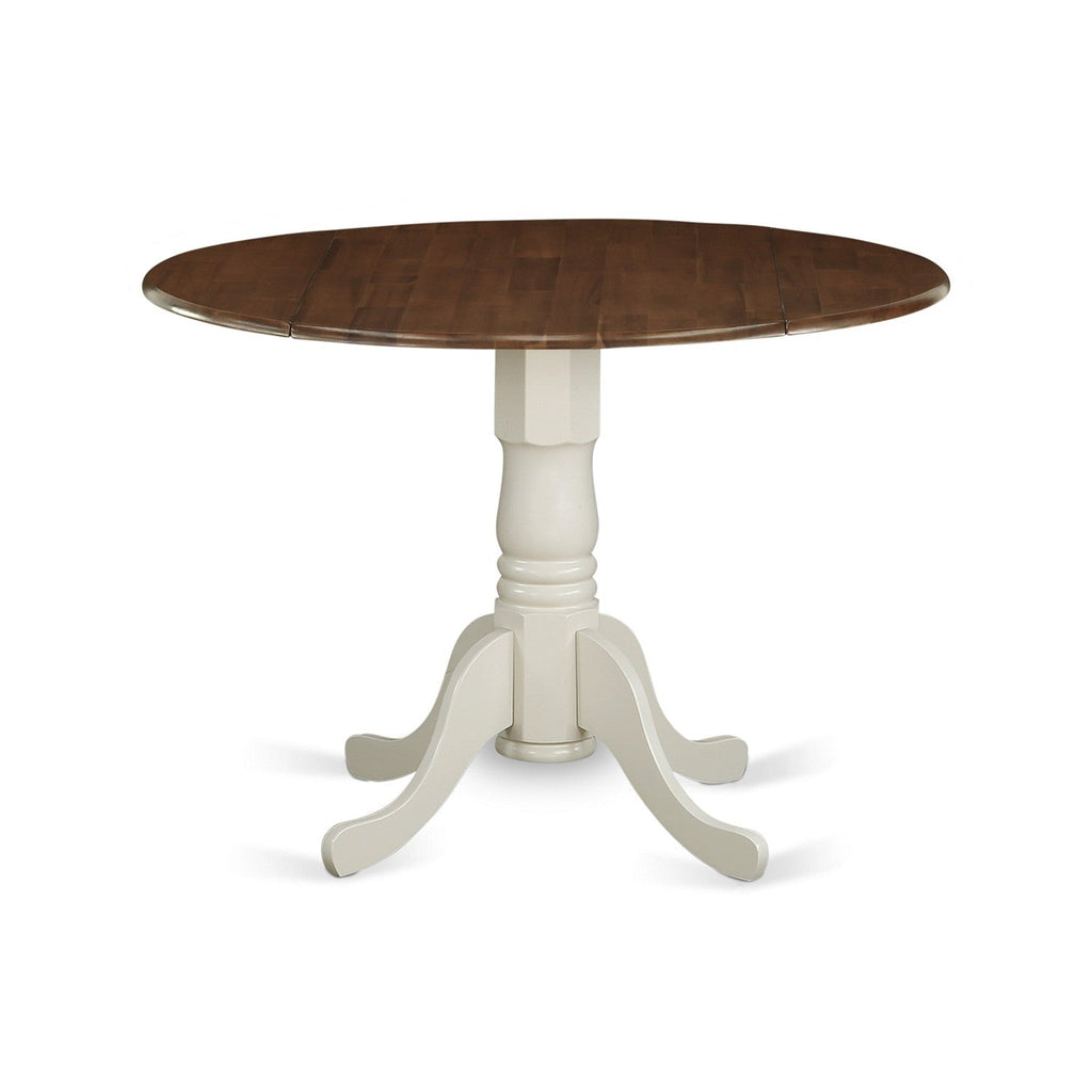 East West Furniture DMT-WLW-TP Dublin Modern Kitchen Table - a Round Dining Table Top with Dropleaf & Pedestal Base