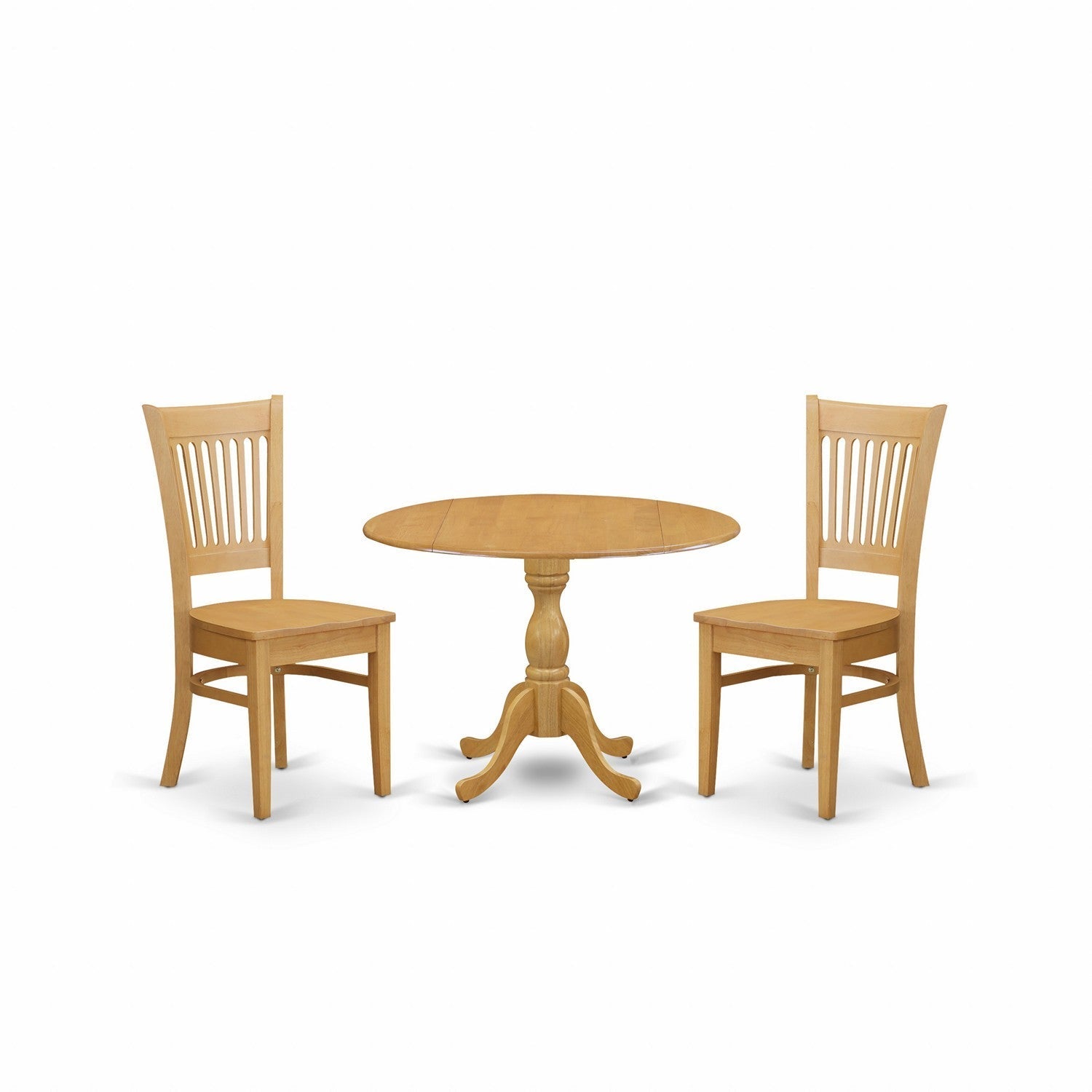 East West Furniture DMVA3-OAK-W 3 Piece Kitchen Dining Table Set - Oak Dining Room Table and 2 Oak Chairs for Dining Room with Slatted Back - Oak Finish