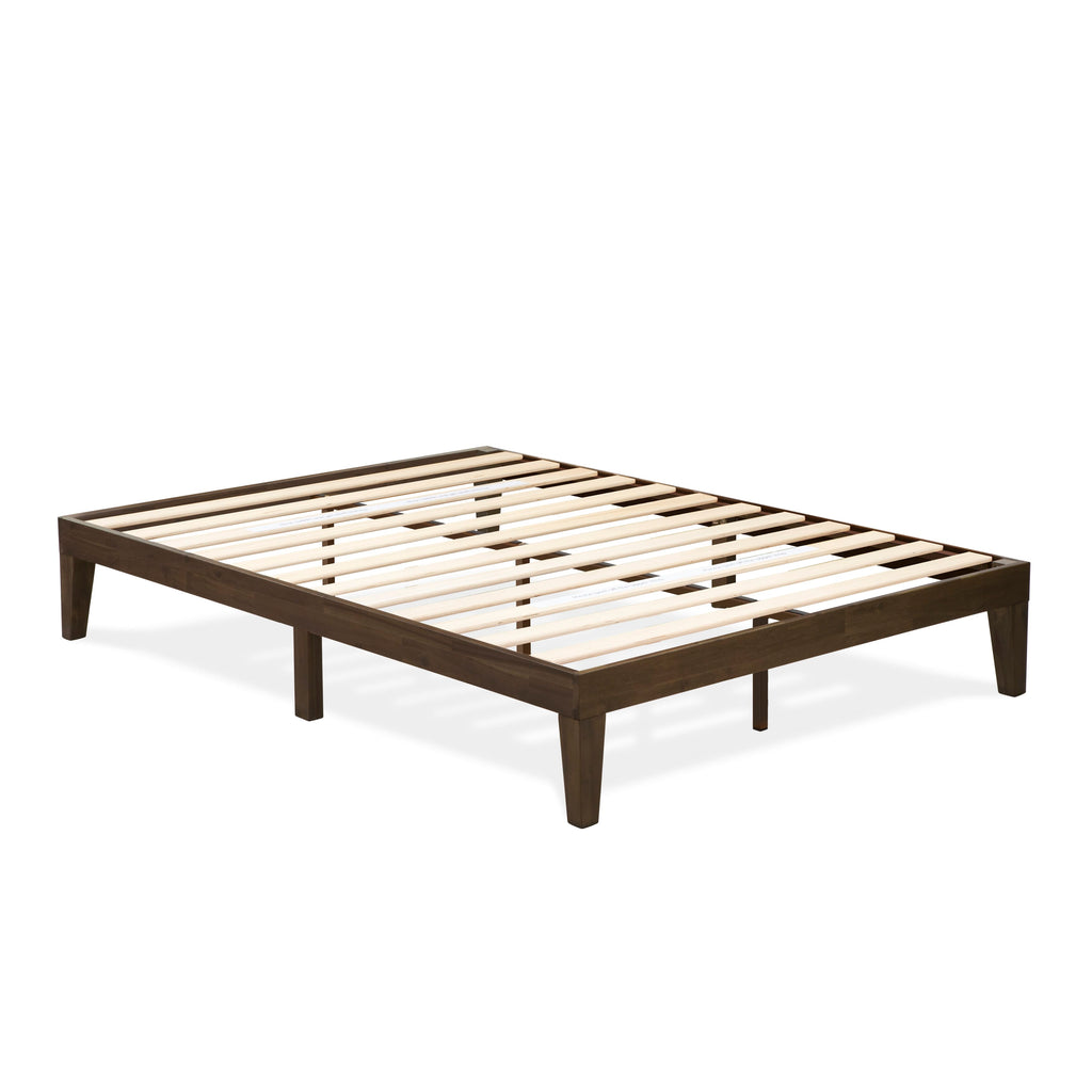 East West Furniture DNP-22-F Full Size Platform Bed with 4 Solid Wood Legs and 2 Extra Center Legs - Walnut Finish