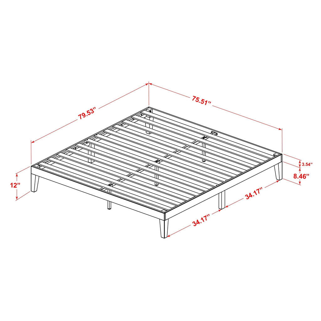 East West Furniture DNP-22-K King Size Platform Bed with 4 Solid Wood Legs and 2 Extra Center Legs - Walnut Finish